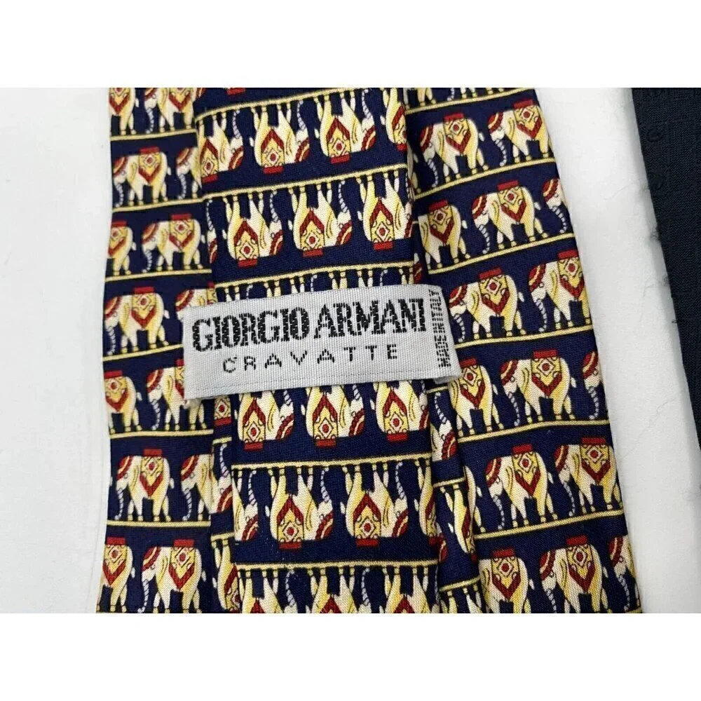 Giorgio Armani Ties for Men Set of 2 Plain and Printed Navy Blue